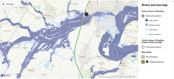 Fluvial flood risk map: current (pre-SESRO) condition